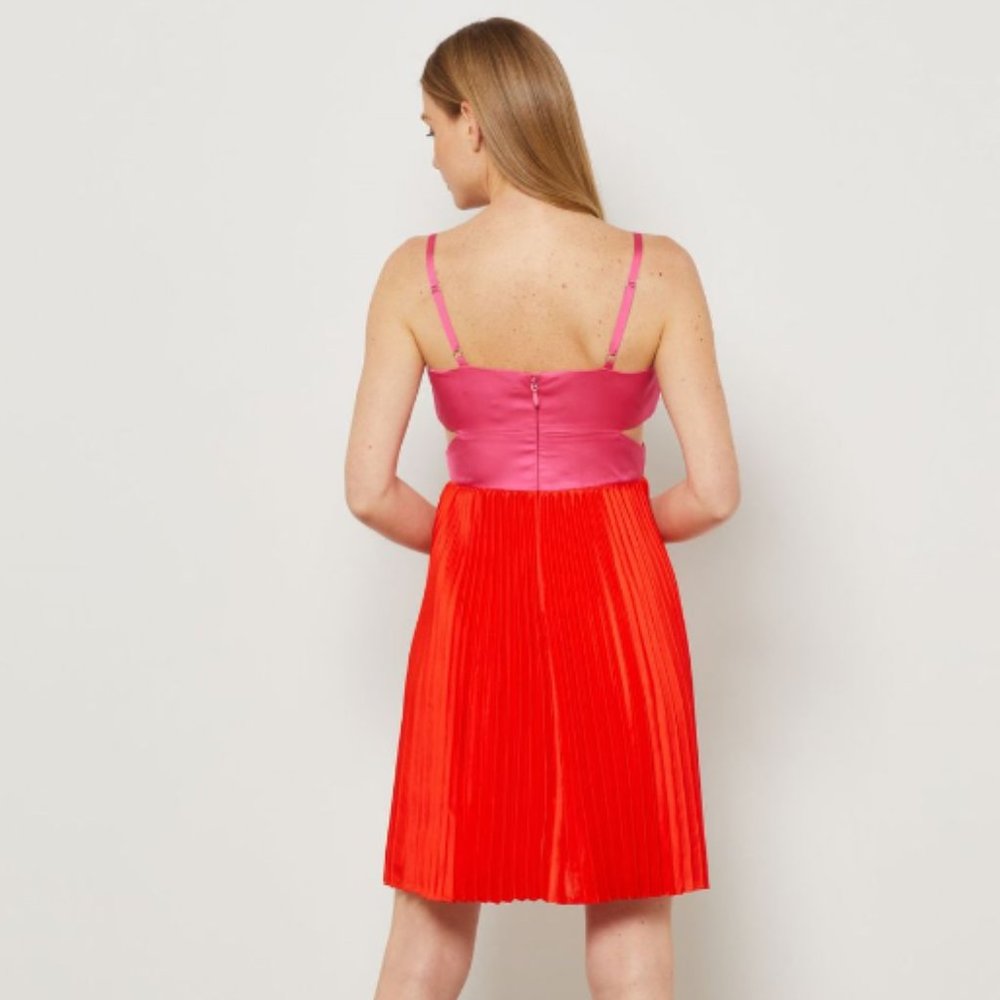 BCBGMAXAZRIA Cut Out Mini Dress in Cherry Tomato Combo Size 8: $30